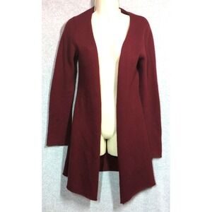 Women's 100% Cashmere Cardigan Sweater S Open Front Plum Wine Timeless Polished